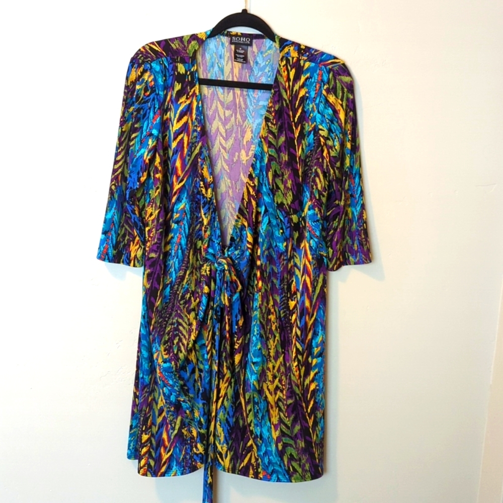 Soho Apparel Blue Flowy Robe Beach Kimono Women's Size M